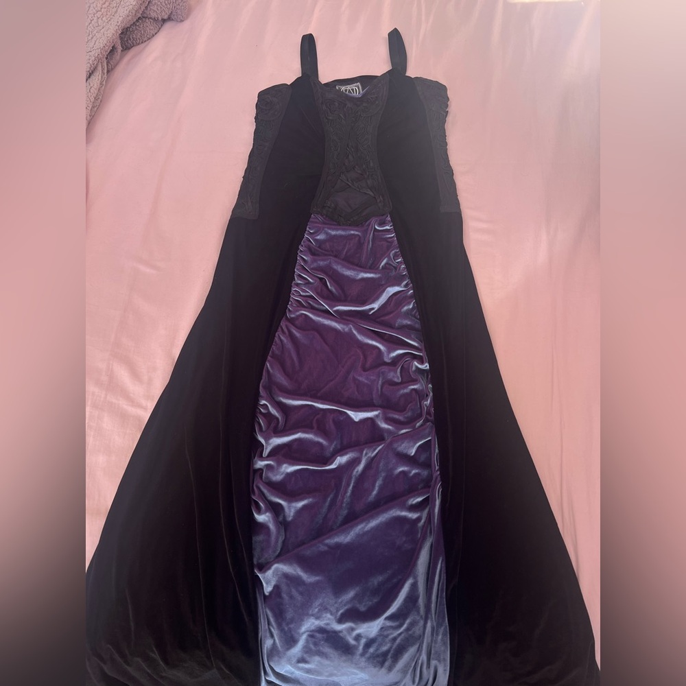 Whimsigoth Black and Purple velvet Gothic Maxi Dress
